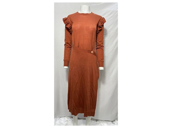 Abito Midi Leo in Lana Marrone Ulla Johnson Rosso - vista 8