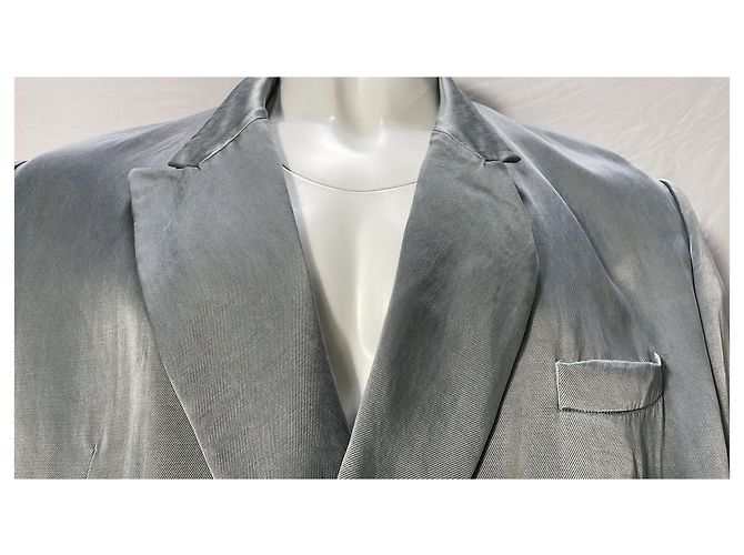 Oversized Doppelreiher-Blazer aus grauem Cupro von Dries Van Noten - Ansicht 8