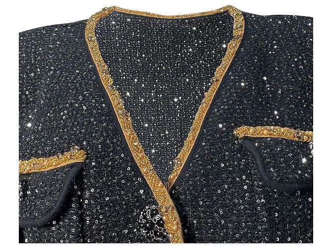 Self portrait Selbstporträt veredelte schwarze Polyester-Tweedjacke mit einreihigem Knopf - Ansicht 2