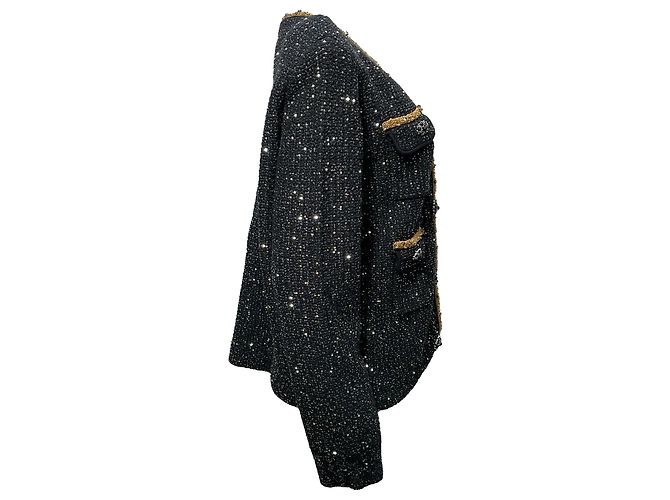 Self portrait Selbstporträt veredelte schwarze Polyester-Tweedjacke mit einreihigem Knopf - Ansicht 3