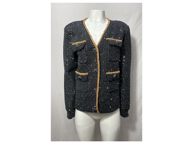 Self portrait Selbstporträt veredelte schwarze Polyester-Tweedjacke mit einreihigem Knopf - Ansicht 7