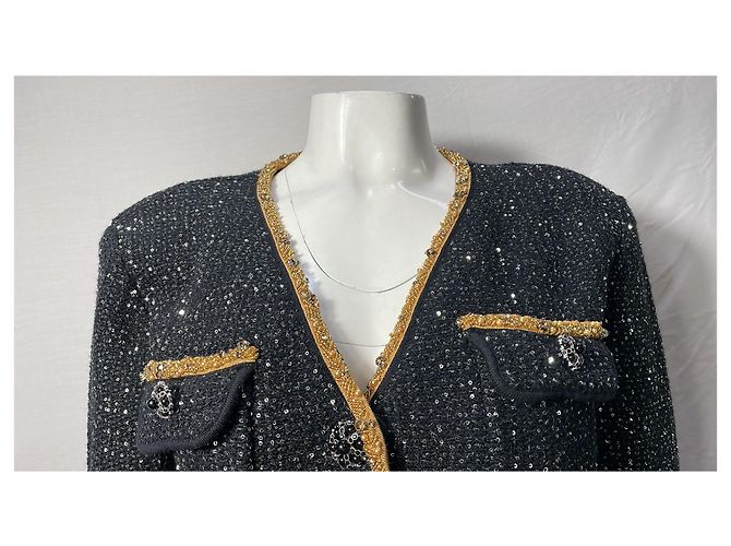 Self portrait Selbstporträt veredelte schwarze Polyester-Tweedjacke mit einreihigem Knopf - Ansicht 8