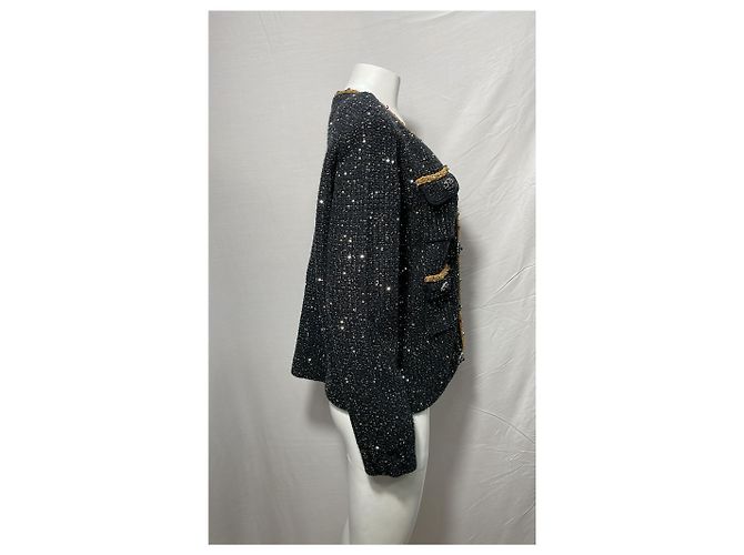 Self portrait Selbstporträt veredelte schwarze Polyester-Tweedjacke mit einreihigem Knopf - Ansicht 9