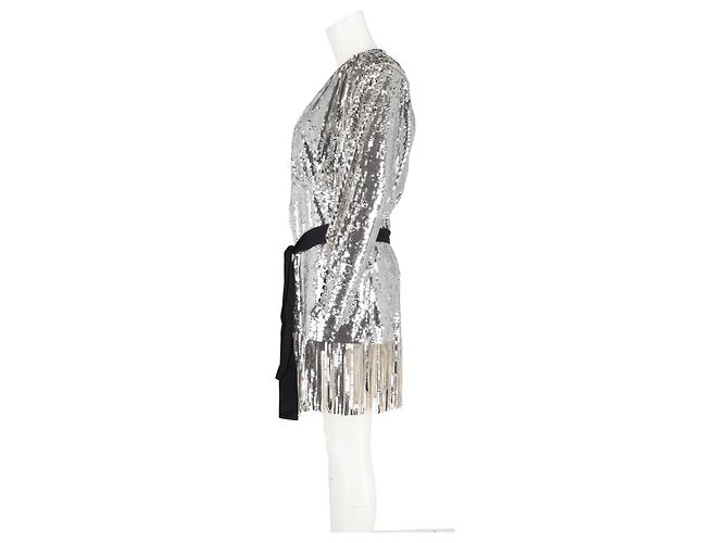 Autre Marque Samantha Pailletten-Mini-Wickelkleid von Birger Christensen aus silbernem Polyester Metallisch - Ansicht 5