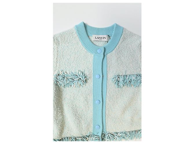 Cardigan con frange Lanvin in cotone azzurro - vista 11