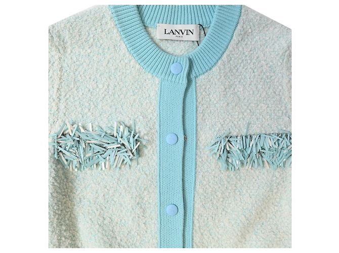 Cardigan con frange Lanvin in cotone azzurro - vista 5
