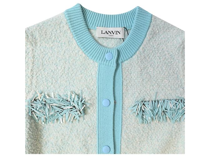 Cardigan con frange Lanvin in cotone azzurro - vista 6