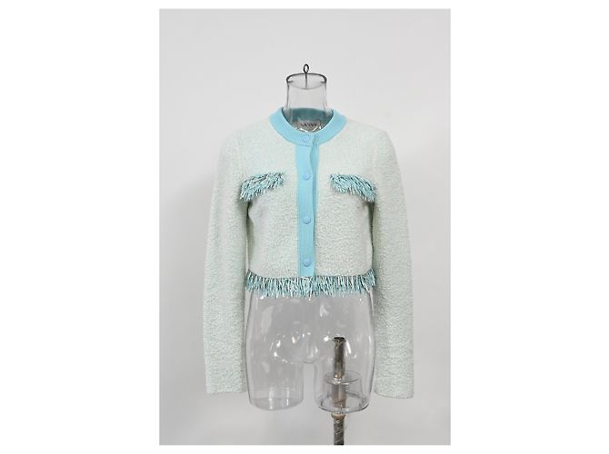Cardigan con frange Lanvin in cotone azzurro - vista 7
