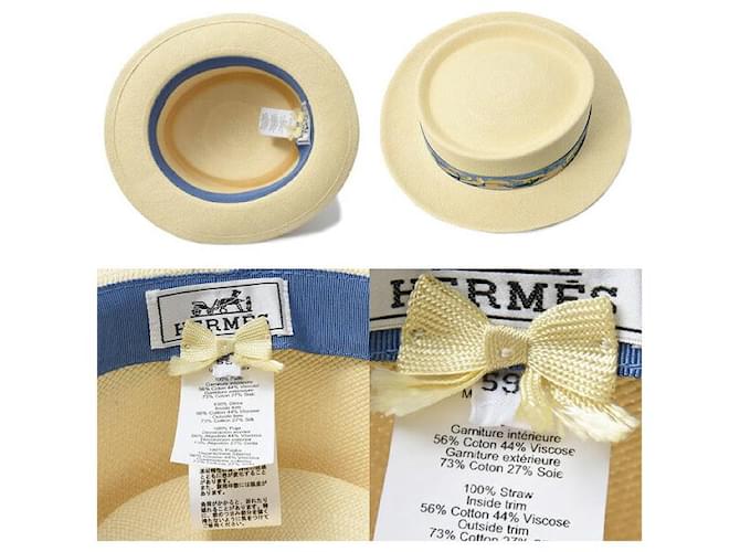 Hermès Cappello di paglia beige Hermes Marrone - vista 5