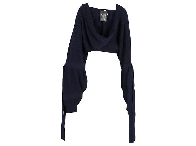 Stella Mc Cartney Stella McCartney kurz geschnittene gerippte Kapuzenpullover aus marineblauer Kaschmirwolle - Ansicht 3