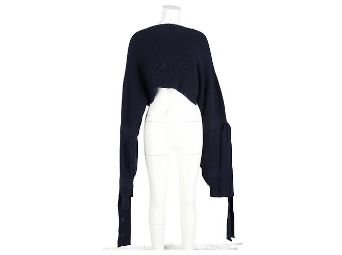Stella Mc Cartney Stella McCartney kurz geschnittene gerippte Kapuzenpullover aus marineblauer Kaschmirwolle - Ansicht 4
