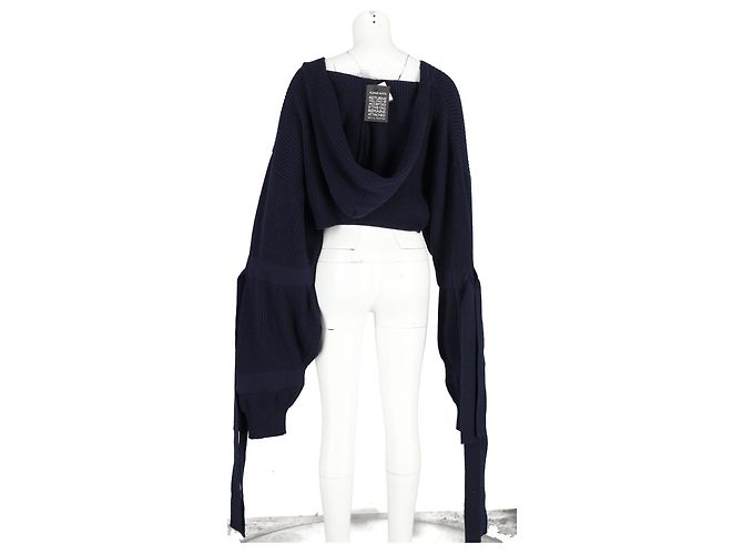 Stella Mc Cartney Stella McCartney kurz geschnittene gerippte Kapuzenpullover aus marineblauer Kaschmirwolle - Ansicht 6