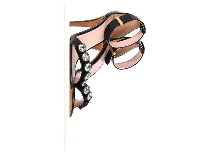 Céline Sandales à talons avec bride de cheville en cuir noir ornées de cristaux Celine - vue 10