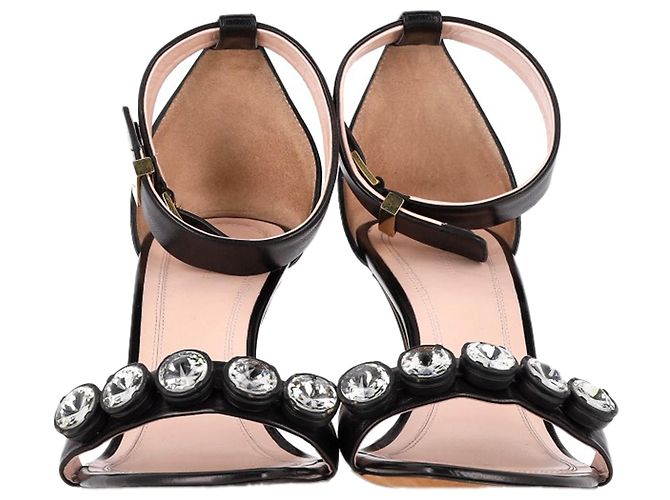Céline Sandales à talons avec bride de cheville en cuir noir ornées de cristaux Celine - vue 2