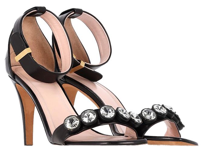 Céline Sandales à talons avec bride de cheville en cuir noir ornées de cristaux Celine - vue 4