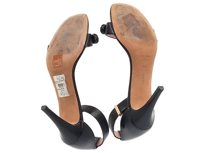 Céline Sandales à talons avec bride de cheville en cuir noir ornées de cristaux Celine - vue 6