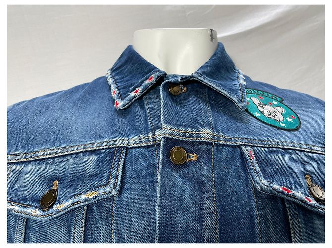Jaqueta Patch Saint Laurent em denim de algodão azul - vista 10