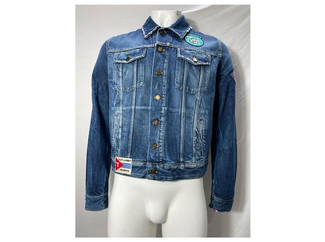 Jaqueta Patch Saint Laurent em denim de algodão azul - vista 7