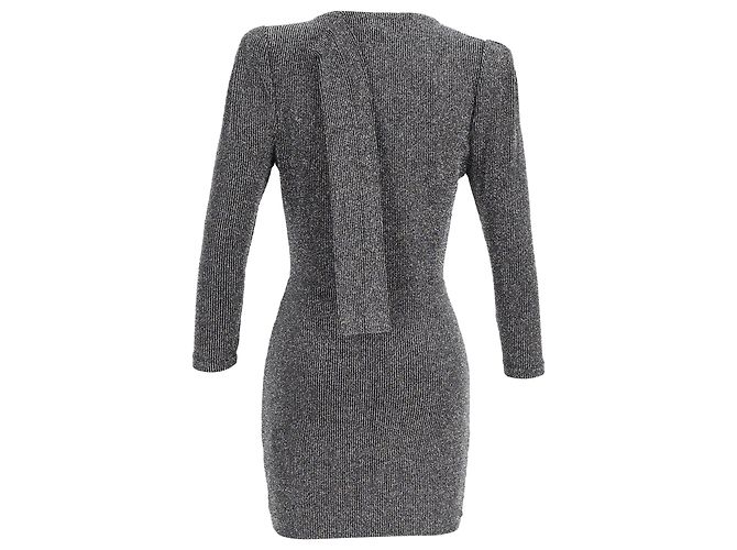 Iro Perk Strick Mini Kleid mit Schlipskragen und langen Ärmeln aus metallischem Silbernylon - Ansicht 3