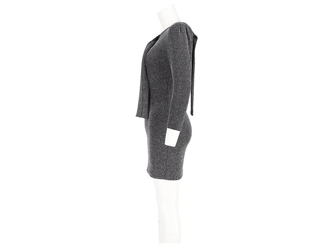Iro Perk Strick Mini Kleid mit Schlipskragen und langen Ärmeln aus metallischem Silbernylon - Ansicht 5