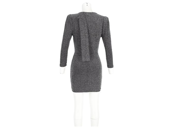 Iro Perk Strick Mini Kleid mit Schlipskragen und langen Ärmeln aus metallischem Silbernylon - Ansicht 6