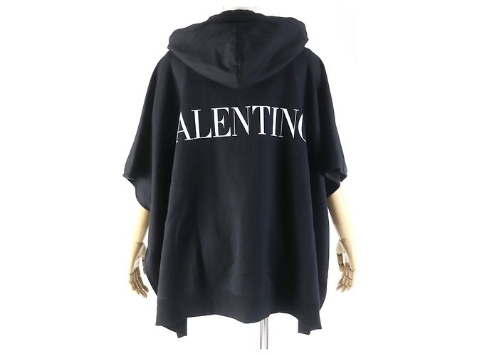 Valentino Garavani Poncho con cappuccio con stampa logo Valentino nero - vista 3