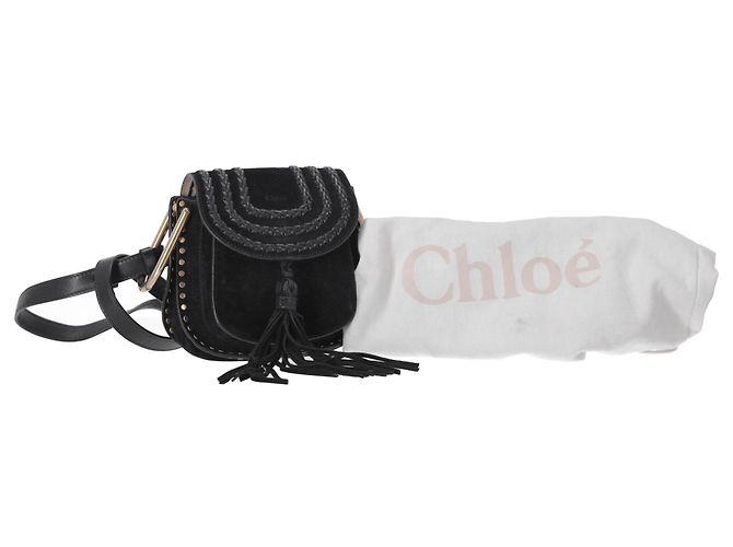 Borsa a tracolla Chloé Mini Hudson in suede nero con cuciture a mano - vista 13