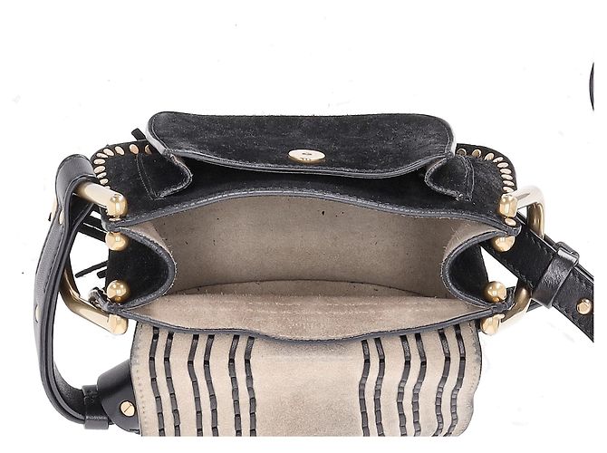 Borsa a tracolla Chloé Mini Hudson in suede nero con cuciture a mano - vista 14