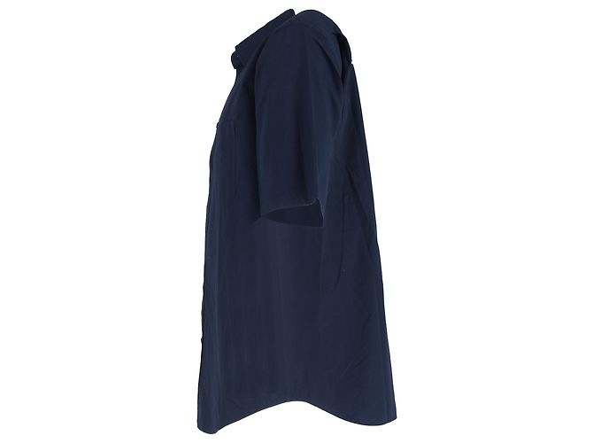 Camicia in cotone blu navy con ricamo B e stampa logo Balenciaga - vista 2
