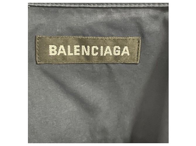 Camicia in cotone blu navy con ricamo B e stampa logo Balenciaga - vista 5
