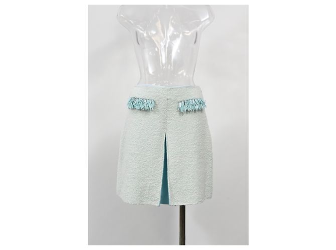 Falda mini con flecos Lanvin en algodón azul claro - vista 5
