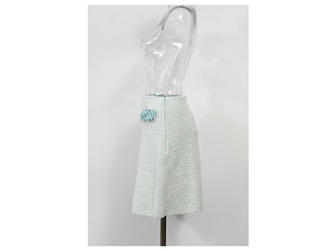 Falda mini con flecos Lanvin en algodón azul claro - vista 6