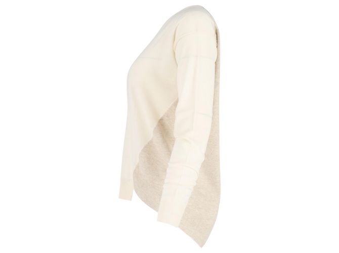 Stella Mc Cartney Stella McCartney asymmetrischer V-Ausschnitt Pullover aus cremefarbener Wolle Weiß Roh - Ansicht 2