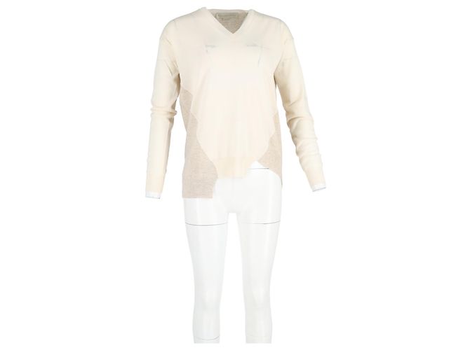 Stella Mc Cartney Stella McCartney asymmetrischer V-Ausschnitt Pullover aus cremefarbener Wolle Weiß Roh - Ansicht 4