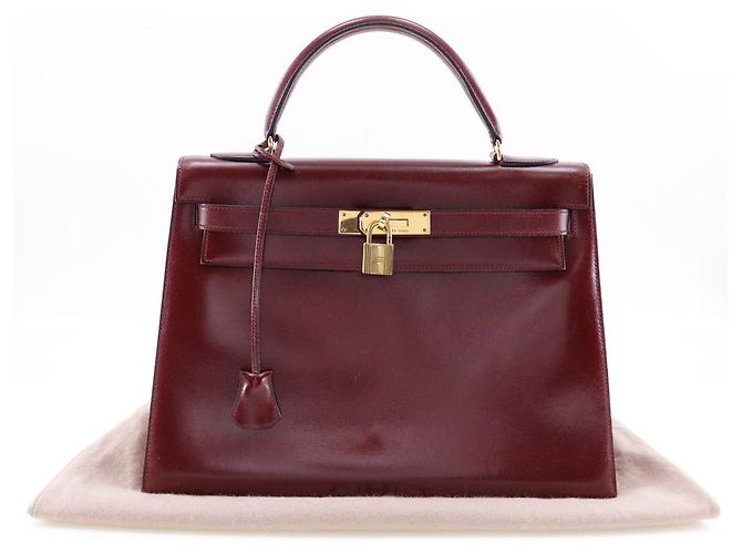 Hermès Sac à main Hermes Kelly 32 en box calf bordeaux Marron - vue 17
