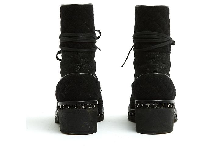 Stivaletti Chanel EU39 Nero Lana Tweed e Catena Combat Shoes Boots UK6 US8.5 - vista 4