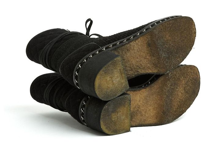 Stivaletti Chanel EU39 Nero Lana Tweed e Catena Combat Shoes Boots UK6 US8.5 - vista 5