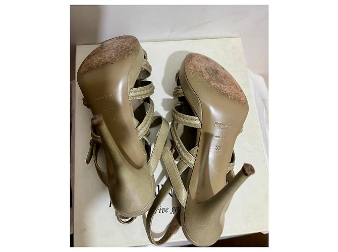 Yves Saint Laurent Sandalo YSL Tribute Hampton 80's Marrone Taupe - vista 6
