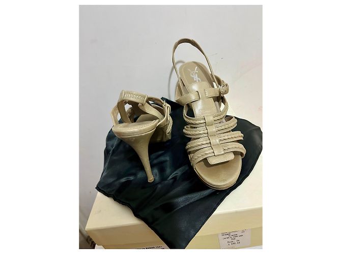 Yves Saint Laurent Sandalo YSL Tribute Hampton 80's Marrone Taupe - vista 9