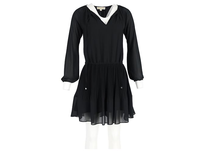 Michael Kors plissiertes Mini-Kleid mit langen Ärmeln aus schwarzem Polyester - Ansicht 4