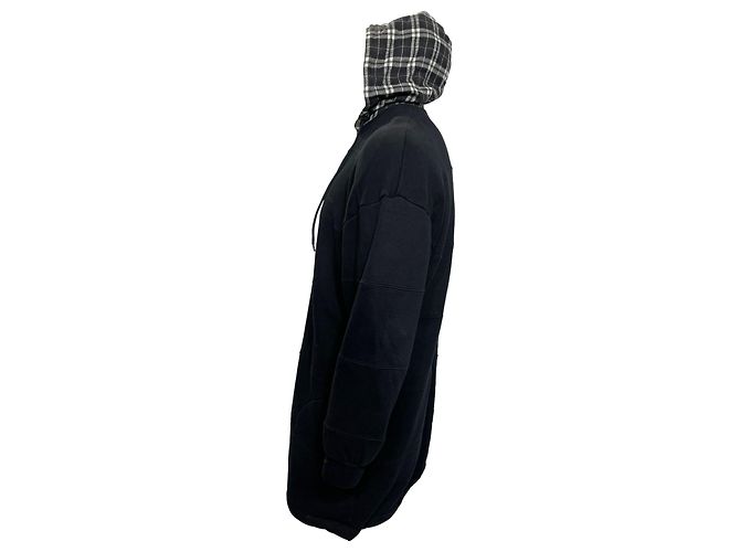 Balenciaga Karierter Kapuzenpullover aus schwarzer Baumwolle - Ansicht 3