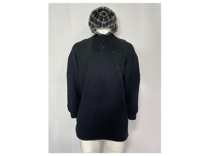 Balenciaga Karierter Kapuzenpullover aus schwarzer Baumwolle - Ansicht 7