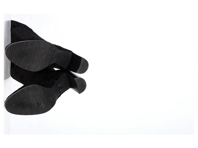 Botas de tacón alto de terciopelo negro con estampado de cocodrilo de Stuart Weitzman, hasta la rodilla - vista 12