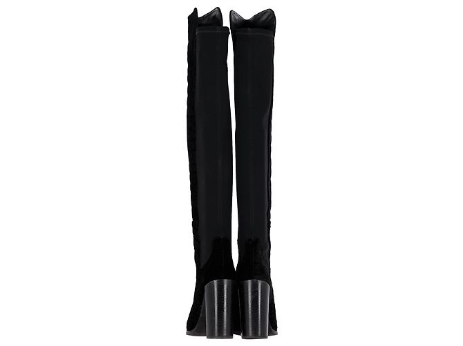 Botas de tacón alto de terciopelo negro con estampado de cocodrilo de Stuart Weitzman, hasta la rodilla - vista 4