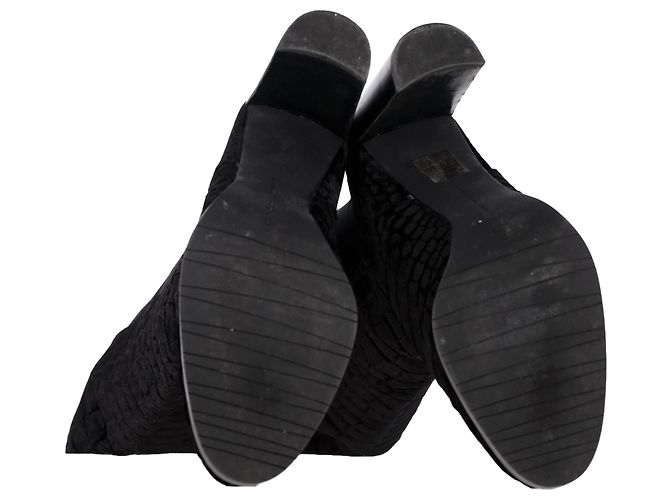 Botas de tacón alto de terciopelo negro con estampado de cocodrilo de Stuart Weitzman, hasta la rodilla - vista 6