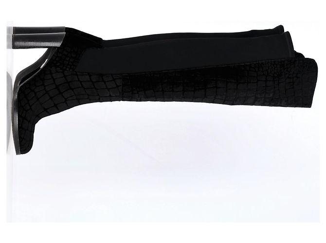 Botas de tacón alto de terciopelo negro con estampado de cocodrilo de Stuart Weitzman, hasta la rodilla - vista 7