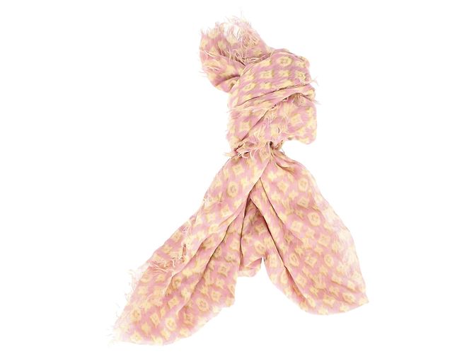 Cachecol em mistura de lã e seda rosa com logo Monogram Louis Vuitton - vista 2