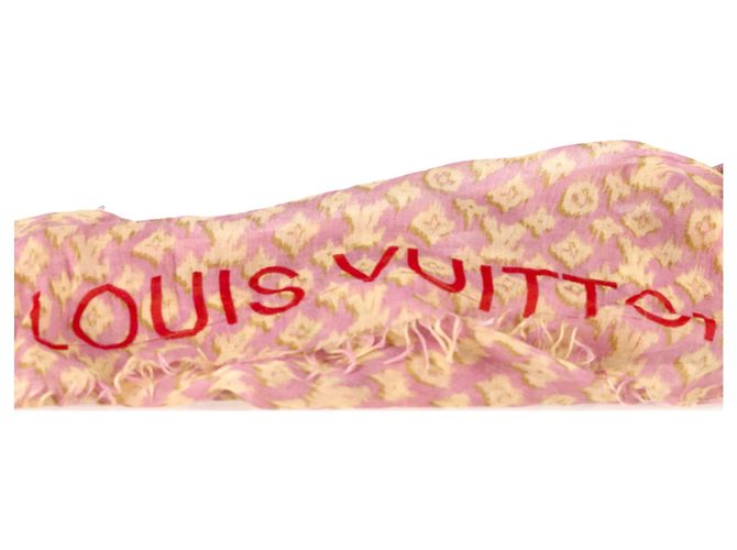 Cachecol em mistura de lã e seda rosa com logo Monogram Louis Vuitton - vista 3