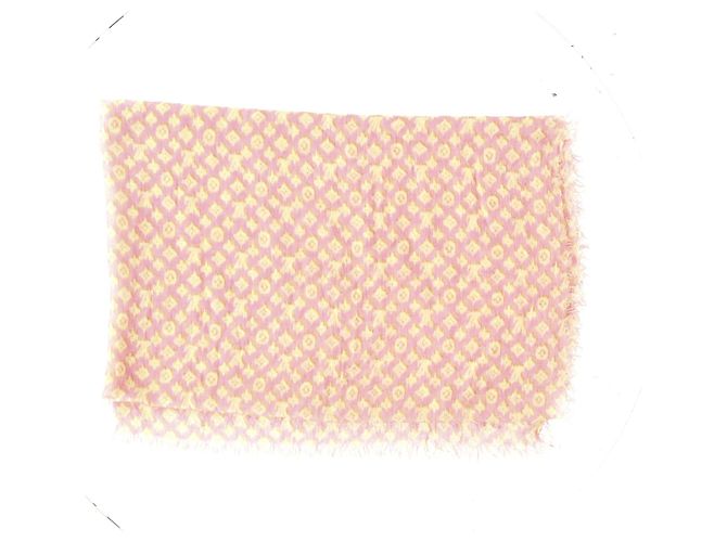 Cachecol em mistura de lã e seda rosa com logo Monogram Louis Vuitton - vista 4
