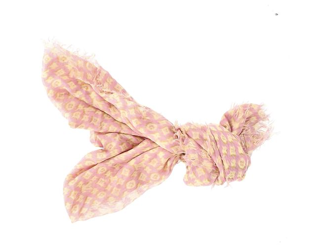 Cachecol em mistura de lã e seda rosa com logo Monogram Louis Vuitton - vista 5